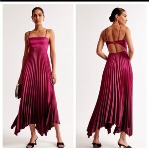 Abercrombie & Fitch Giselle clasp back pleated midi Asymmetrical Fuchsia Dress
